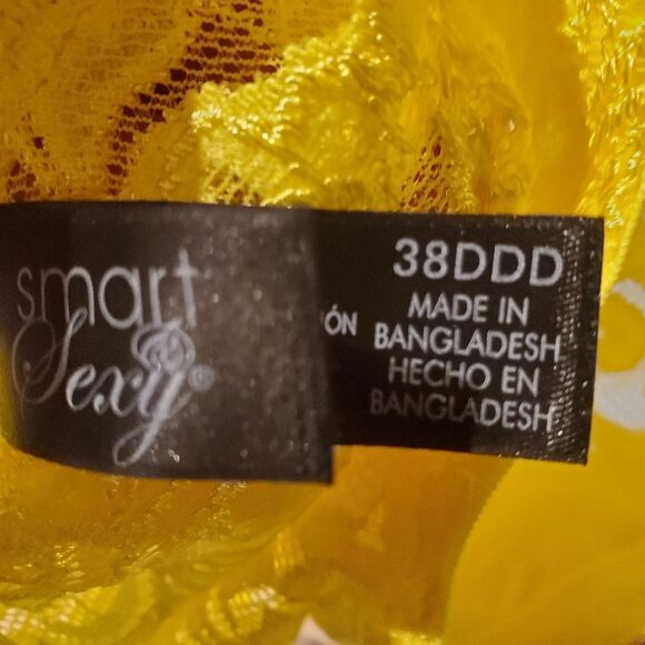 NWT 38DDD Yellow Lace Bra, New, Smart & Sexy, Underwire, 2 Hooks - Picture 3 of 11